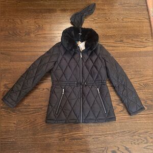 Michael Kors Black Quilted Jacket with attachable fur collar New WithTagsSize XS